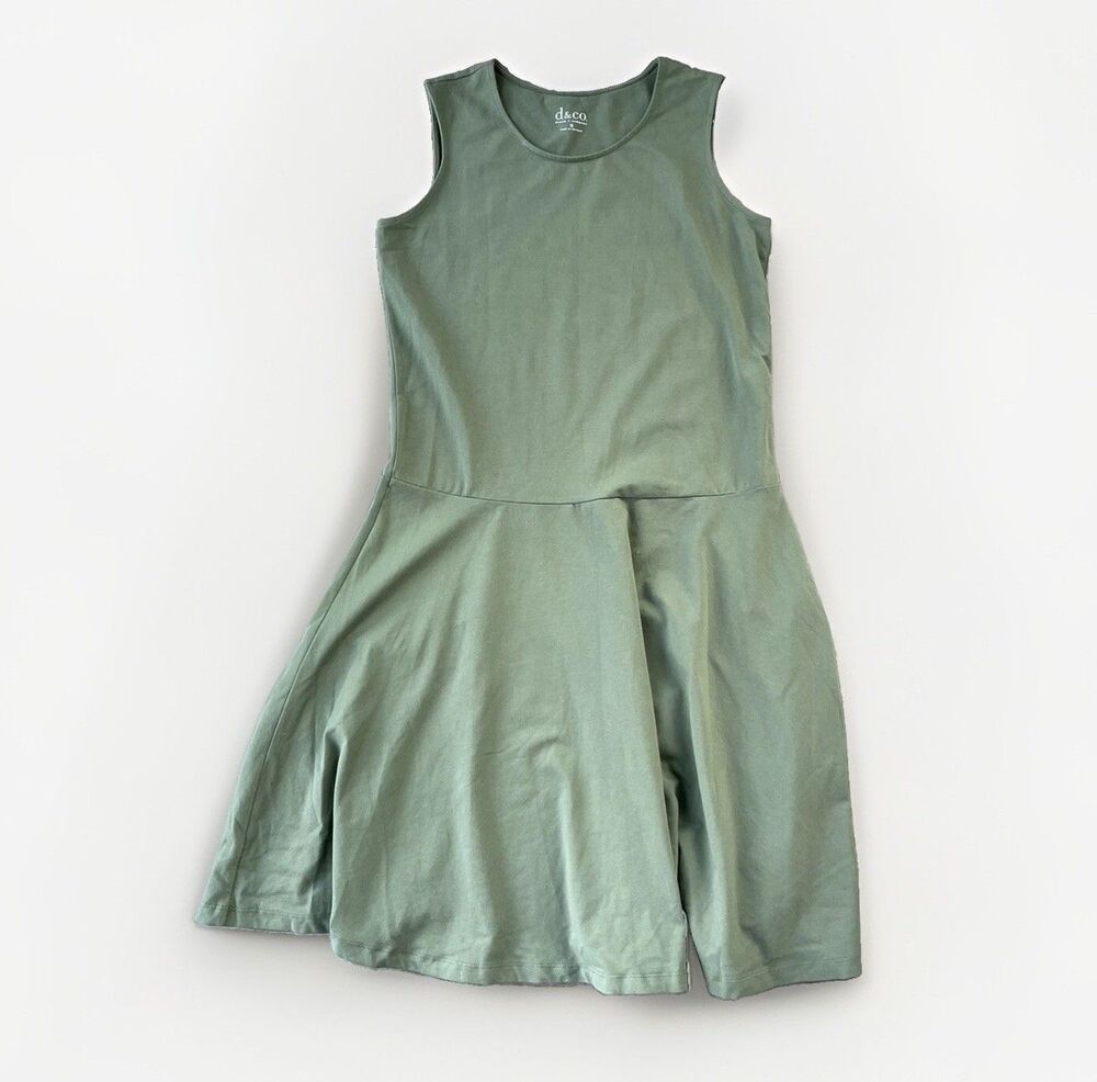 D and Co Green Jersey Tank Dress Size S Soft Cotton